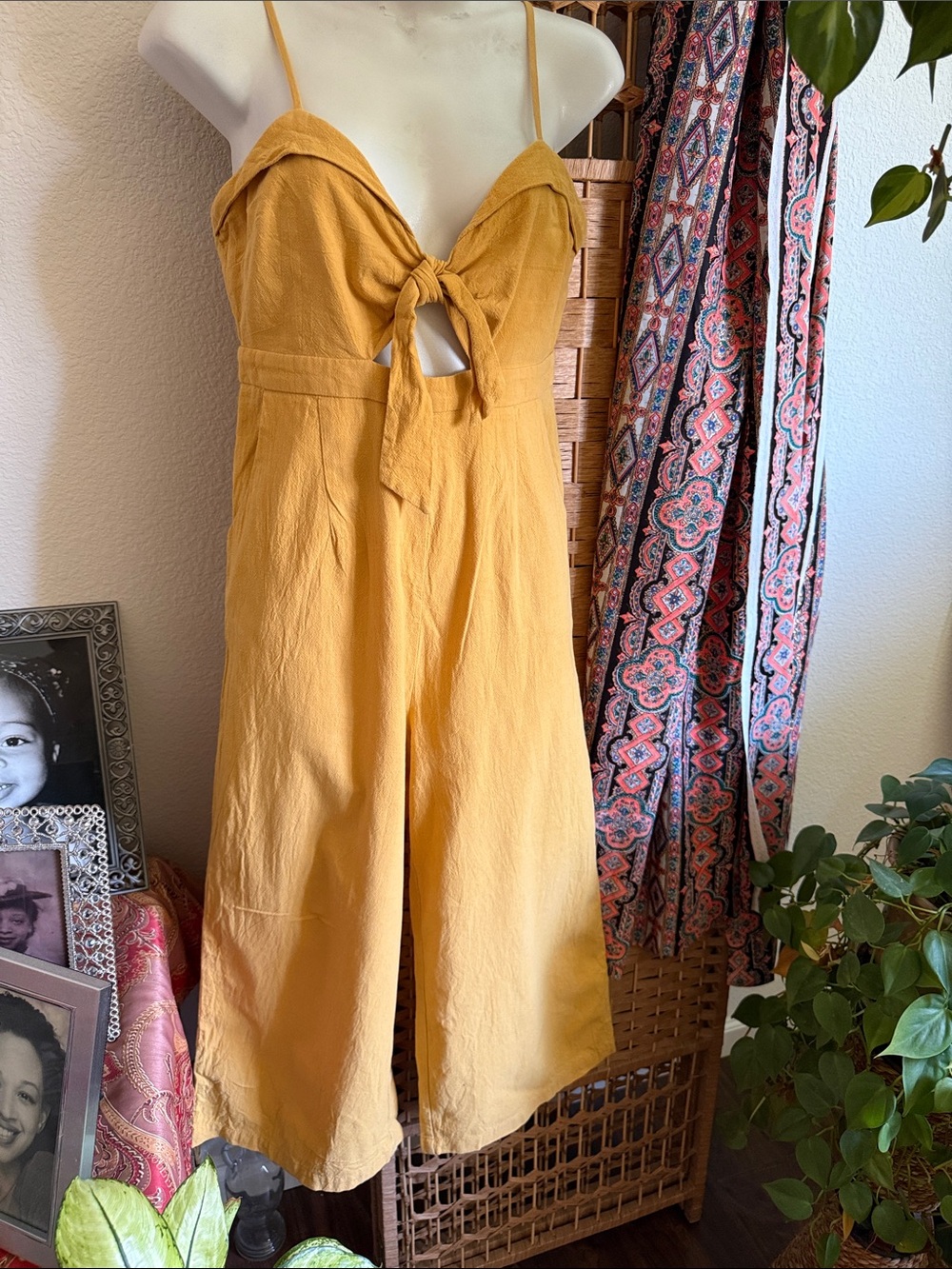 I love it Mustard Yellow Tie-Front Jumpsuit